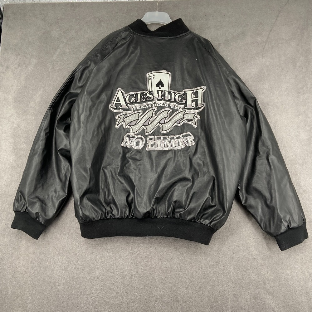 Vintage Steve & Barry's Ace High Texas Hold Em Bomber Jacket Sz 2XL Faux Leather